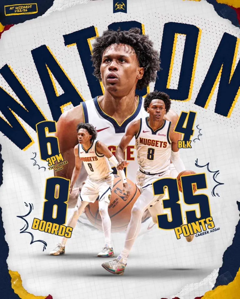 优直播中文网-掘金分享沃特森本场比赛数据海报，本场贡献35分8板4助